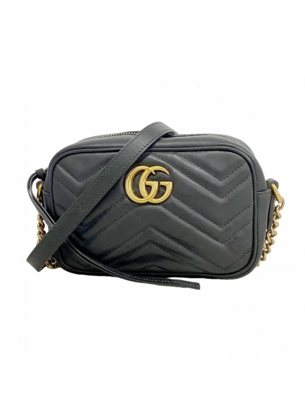 Gucci Shoulder Bag GG Marmont Leather Black Gold